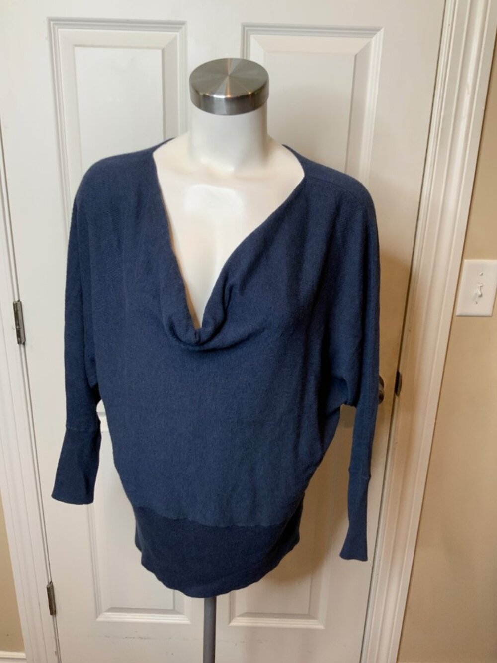 Eileen Fisher Blue Organic Cotton & Cashmere Knit Cowl Neck Sweater, Size S